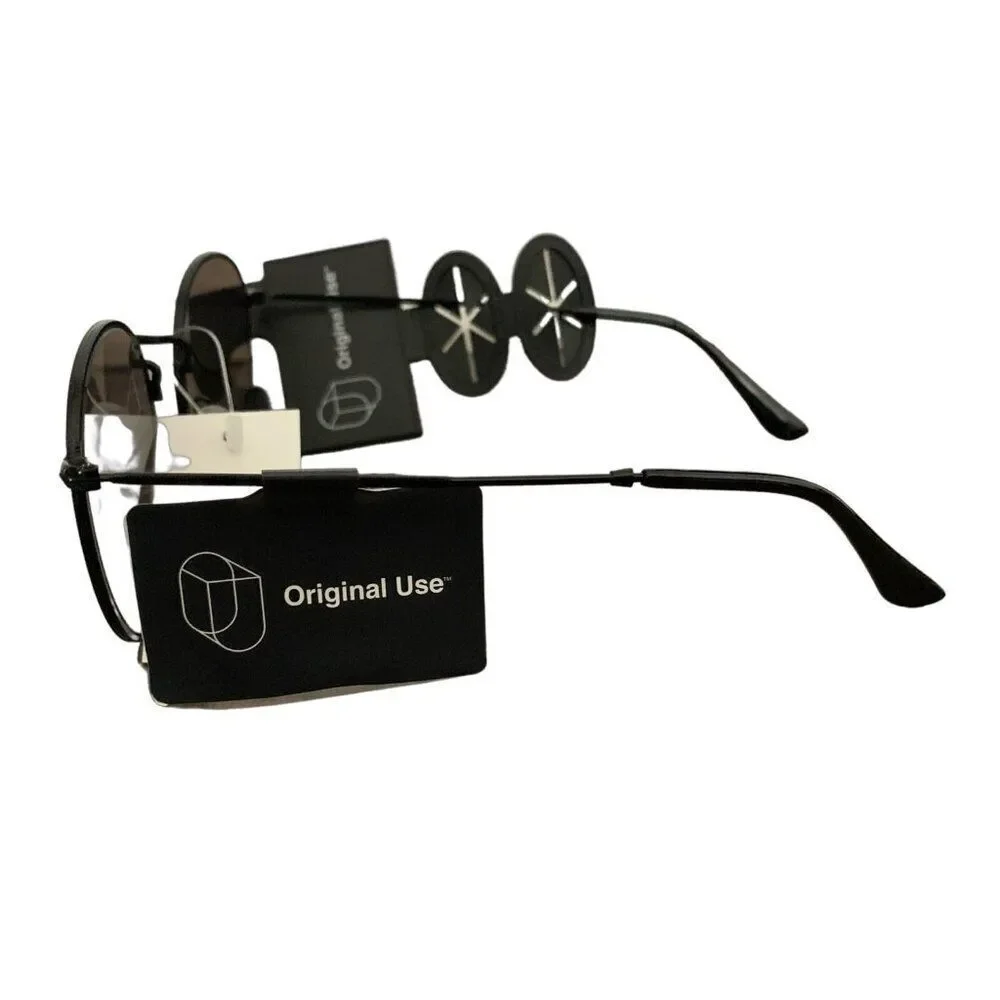 Original use womens New black frame blue metallic round sunglasses
